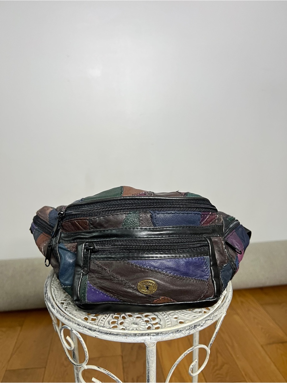 American Vintage Patchwork Leather Waist Bag in Brown, Blue, Purple